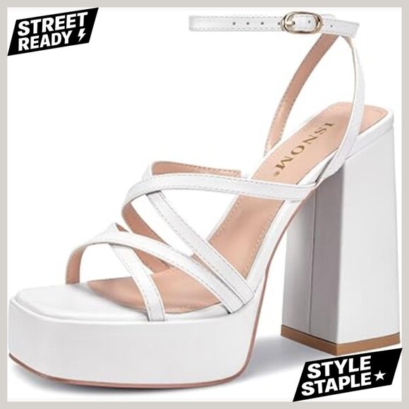 Platform Chunky Heels Block Heel Sandals with Square Toe and Ankle Strap